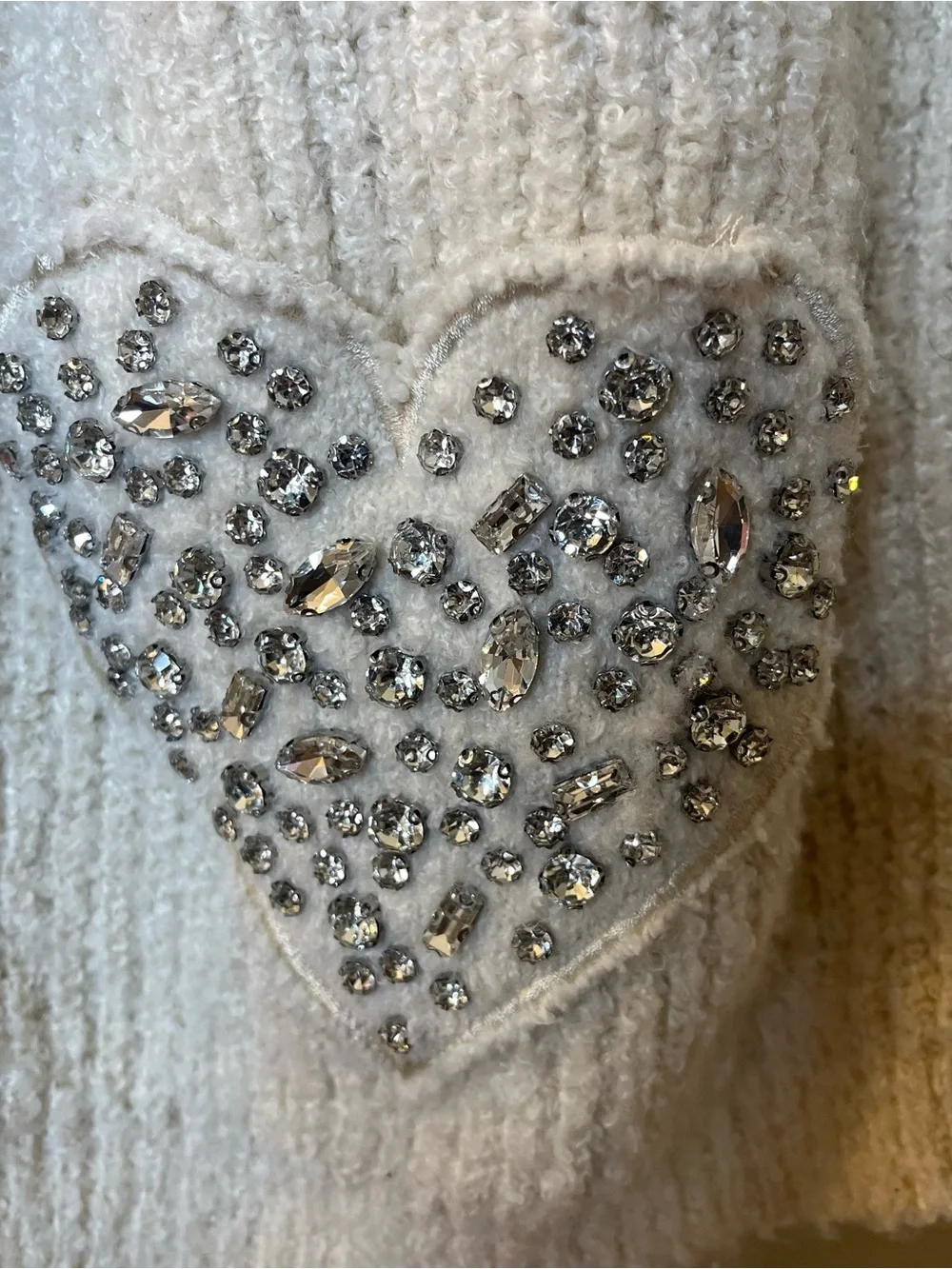 Wicked Katie Kime Ivory Beaded Heart Pocket Cardigan Sweater Sz XXL